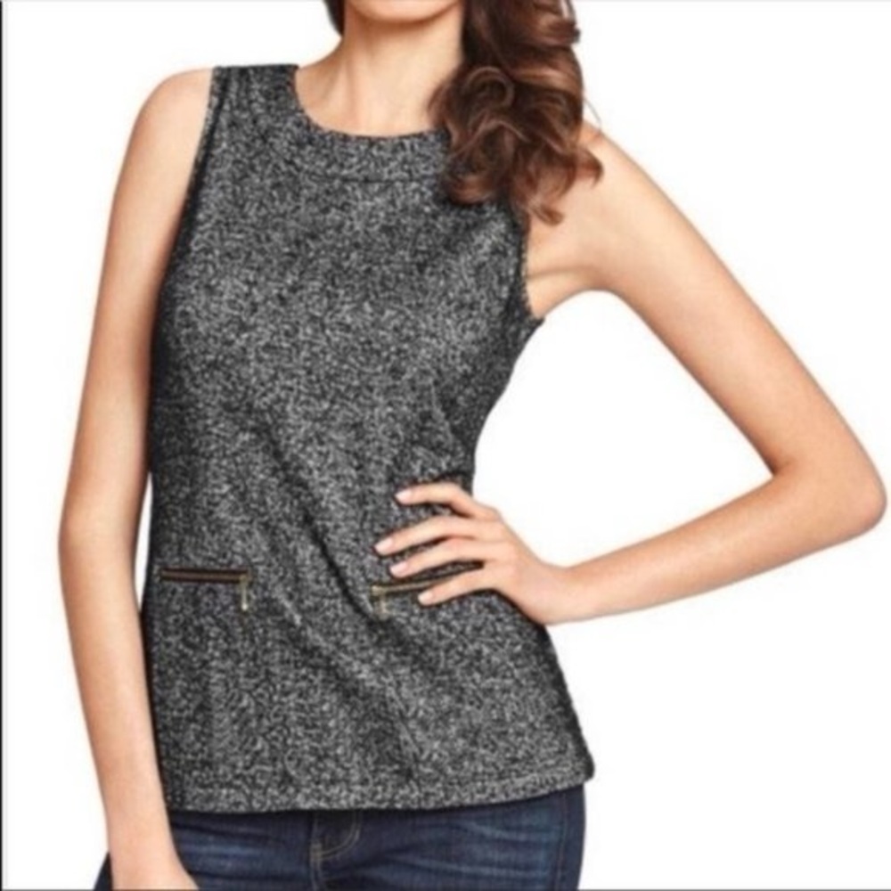 Cabi‎ Women's CeCe Shell Sleeveless Tweed Herringbone Top Style black grey small